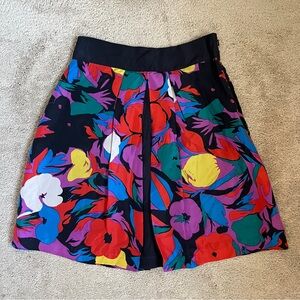 Lil by Anthropologie Floral Pleated Colorful 100% Silk A-line Skirt size 0